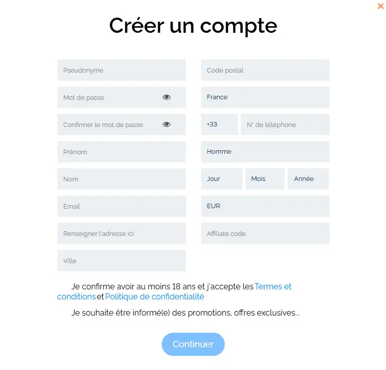 Processus d'inscription Rizz Casino